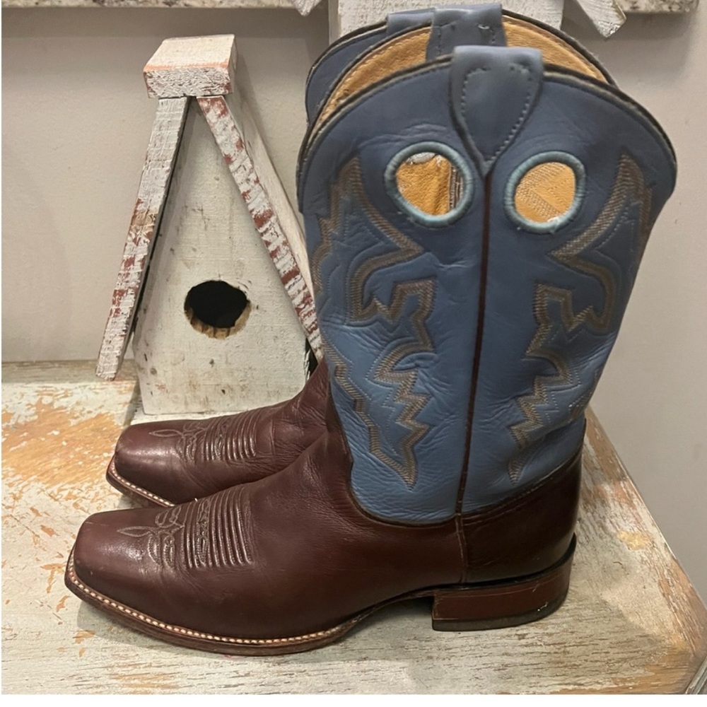 Justin Boots Brown and Blue Leather Western Boots